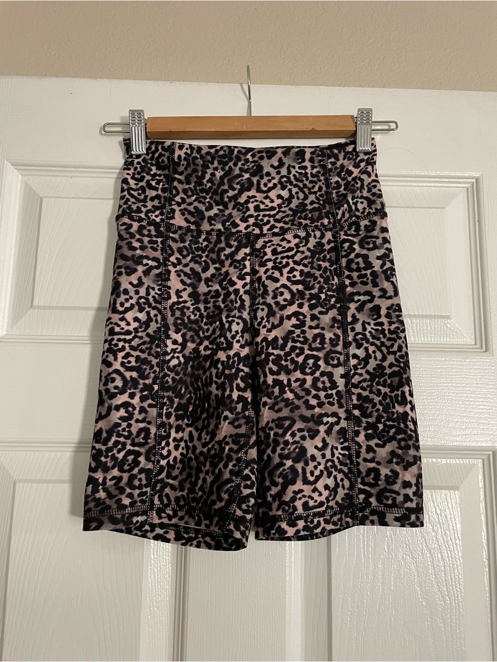 Woman’s Cream and Black Leopard Print Biker Shorts